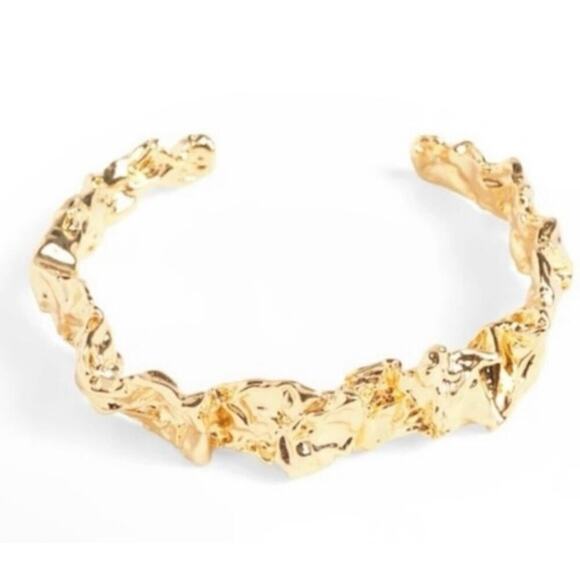 Amber Scents 24K Gold Plated Emery Cuff Bracelet Chunky Stackable Artsy Bangle - Picture 1 of 2